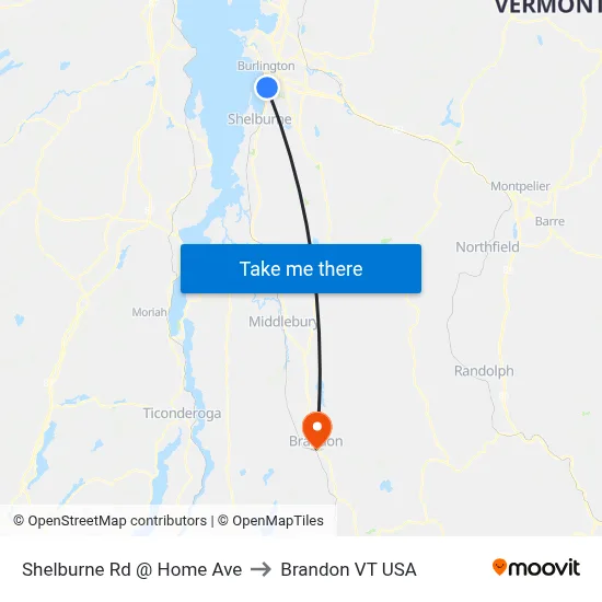 Shelburne Rd @ Home Ave to Brandon VT USA map