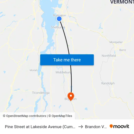 Pine Street at Lakeside Avenue (Cumberland Farms) to Brandon VT USA map
