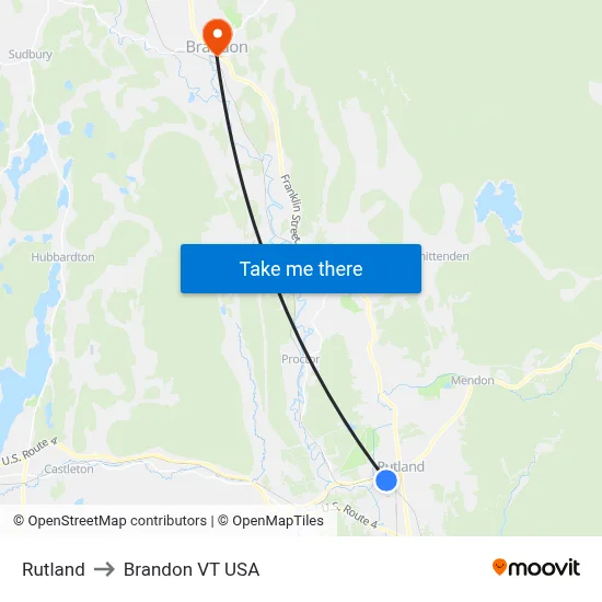 Rutland to Brandon VT USA map