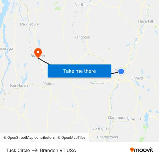 Tuck Circle to Brandon VT USA map