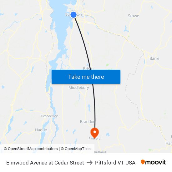 Elmwood Avenue at Cedar Street to Pittsford VT USA map