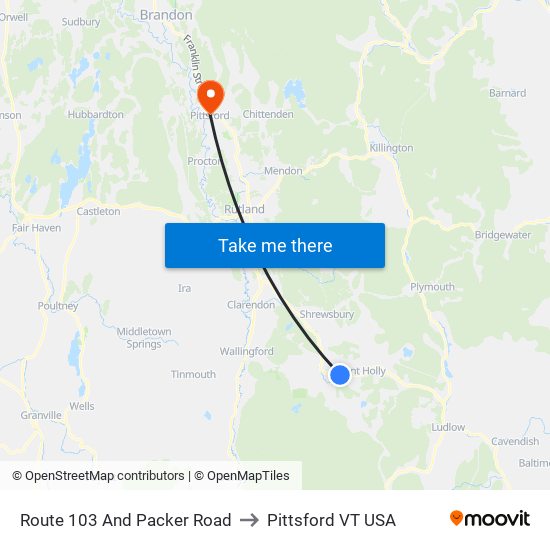 Route 103 And Packer Road to Pittsford VT USA map