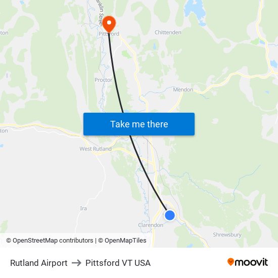 Rutland Airport to Pittsford VT USA map