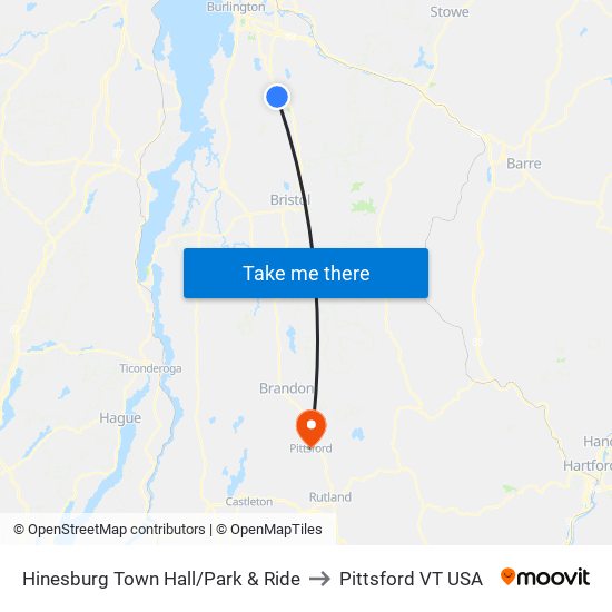 Hinesburg Town Hall/Park & Ride to Pittsford VT USA map