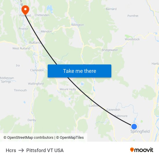 Hcrs to Pittsford VT USA map