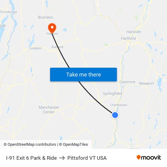 I-91 Exit 6 Park & Ride to Pittsford VT USA map