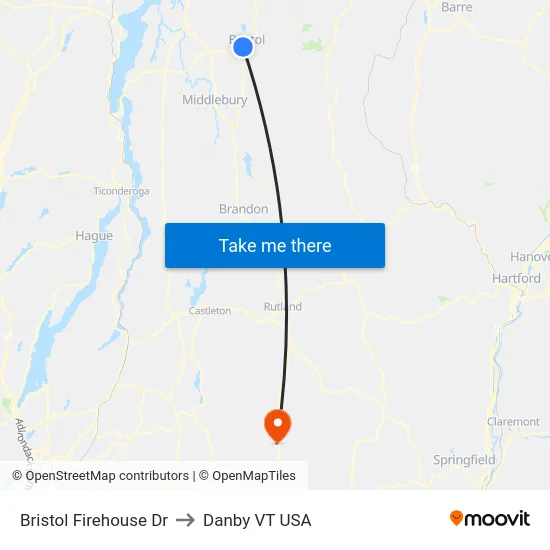 Bristol Firehouse Dr to Danby VT USA map
