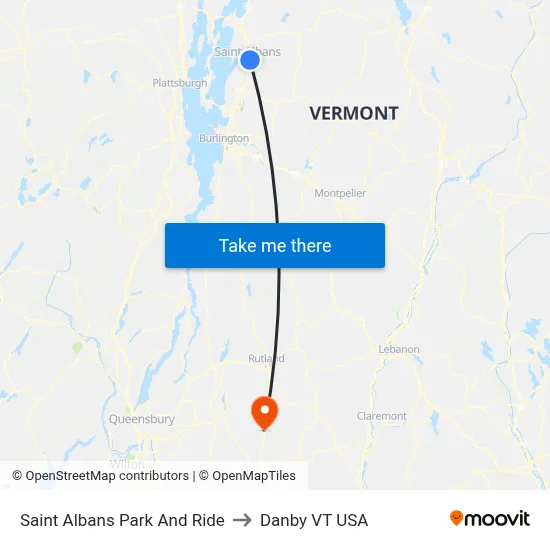 Saint Albans Park And Ride to Danby VT USA map