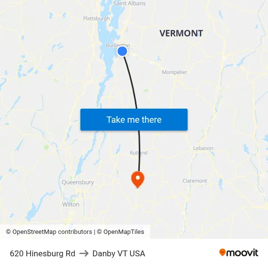 620 Hinesburg Rd to Danby VT USA map