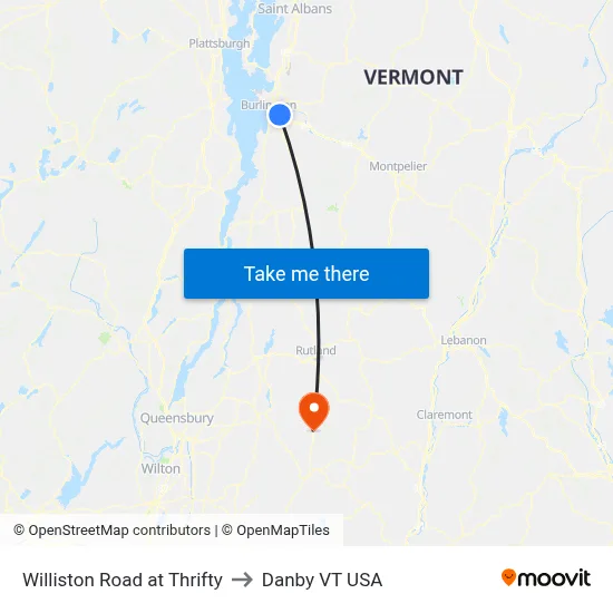 Williston Road at Thrifty to Danby VT USA map