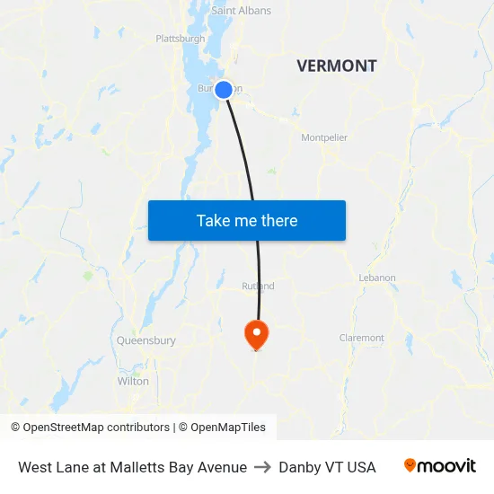 West Lane at Malletts Bay Avenue to Danby VT USA map
