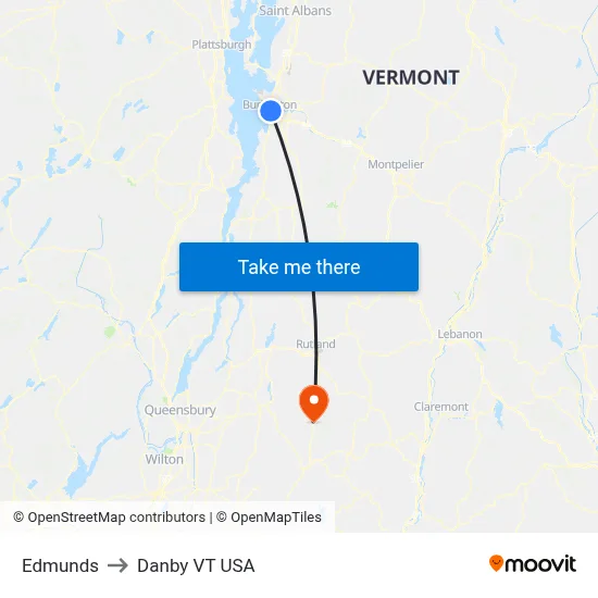 Edmunds to Danby VT USA map