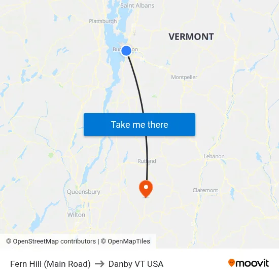 Fern Hill (Main Road) to Danby VT USA map