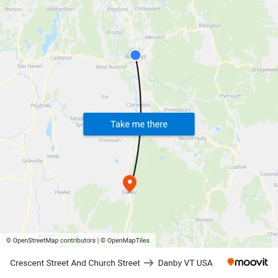 Crescent Street And Church Street to Danby VT USA map