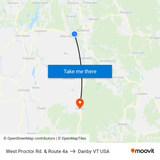 West Proctor Rd. & Route 4a to Danby VT USA map