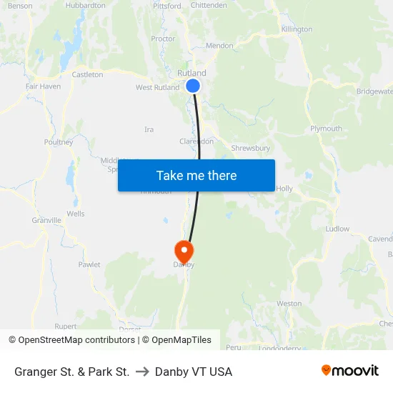Granger St. & Park St. to Danby VT USA map