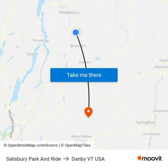 Salisbury Park And Ride to Danby VT USA map