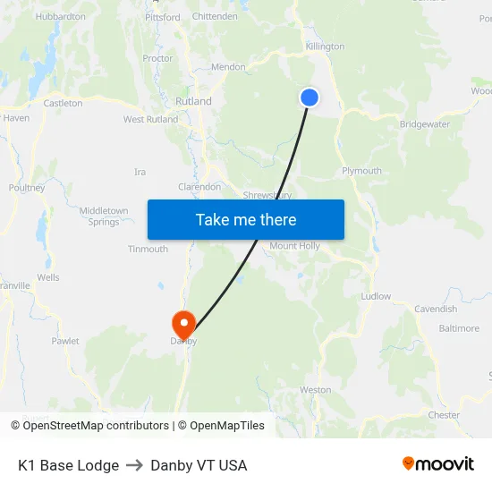 K1 Base Lodge to Danby VT USA map
