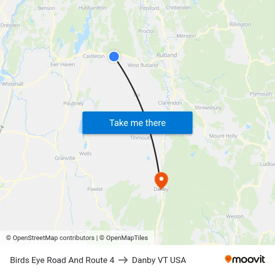 Birds Eye Road And Route 4 to Danby VT USA map