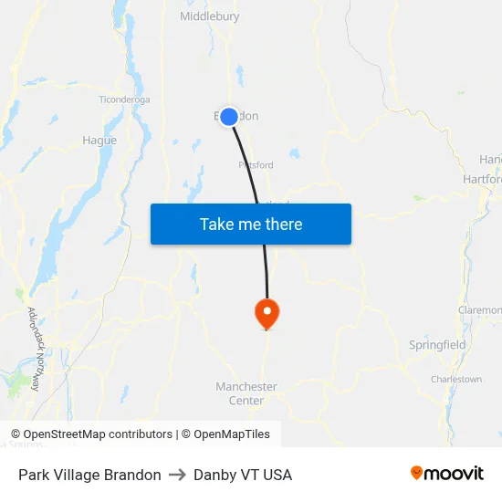 Park Village Brandon to Danby VT USA map