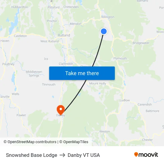 Snowshed Base Lodge to Danby VT USA map