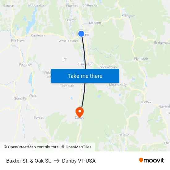 Baxter St. & Oak St. to Danby VT USA map