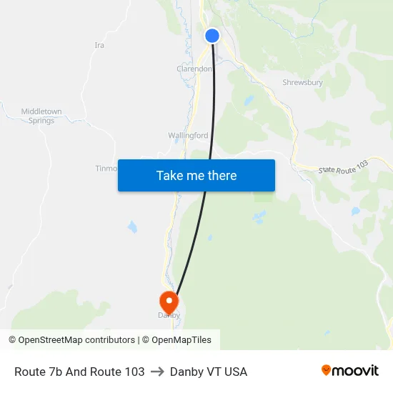 Route 7b And Route 103 to Danby VT USA map