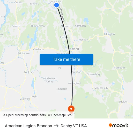 American Legion-Brandon to Danby VT USA map