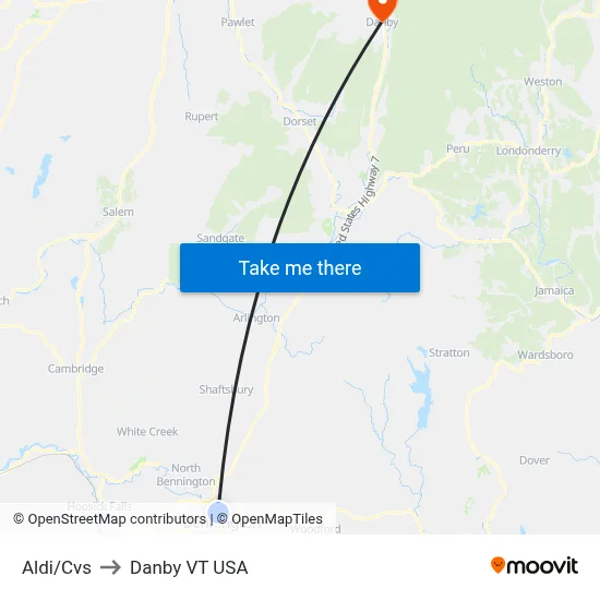 Aldi/Cvs to Danby VT USA map