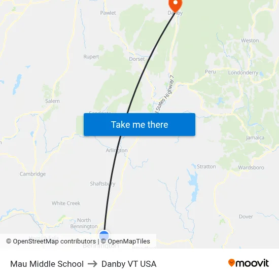 Mau Middle School to Danby VT USA map