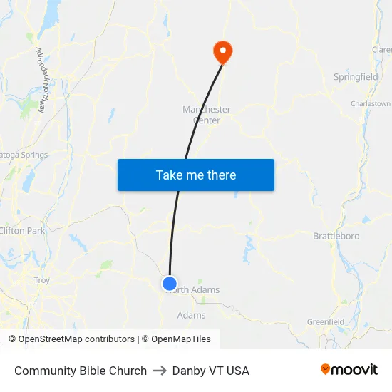 Community Bible Church to Danby VT USA map