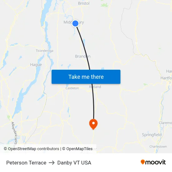 Peterson Terrace to Danby VT USA map