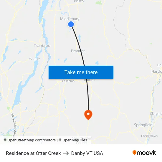 Residence at Otter Creek to Danby VT USA map