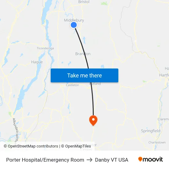 Porter Hospital/Emergency Room to Danby VT USA map