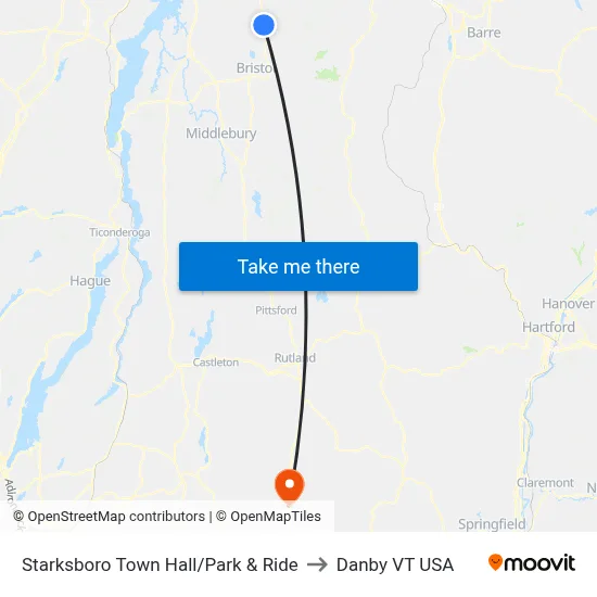 Starksboro Town Hall/Park & Ride to Danby VT USA map