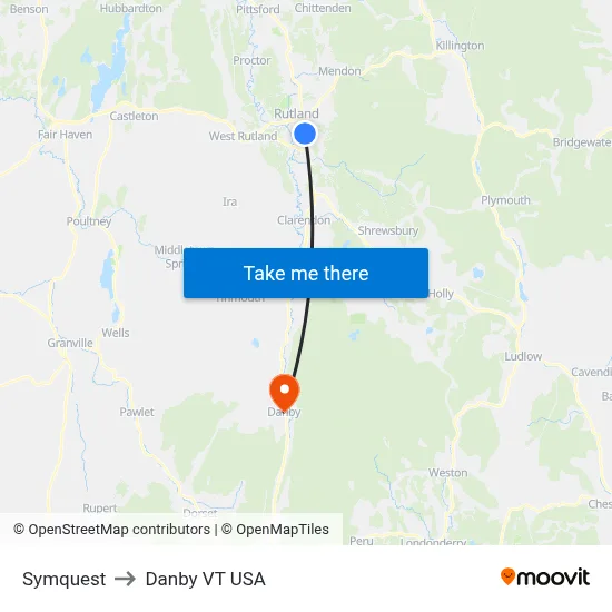 Symquest to Danby VT USA map