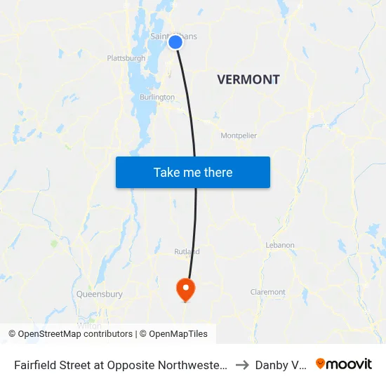 Fairfield Street at Opposite Northwestern Medical Center to Danby VT USA map