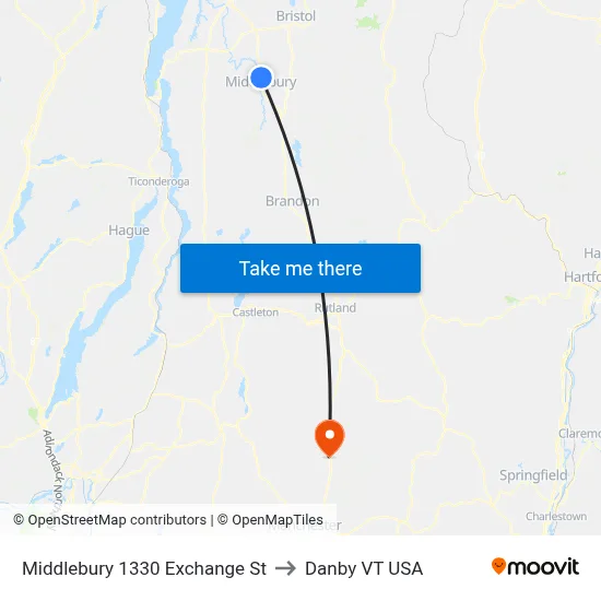 Middlebury 1330 Exchange St to Danby VT USA map