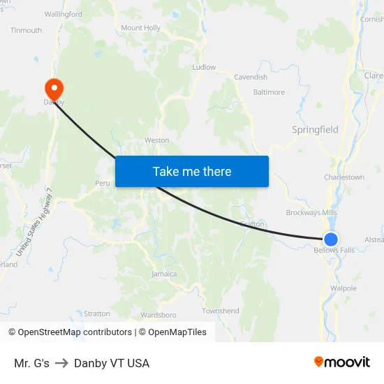 Mr. G's to Danby VT USA map