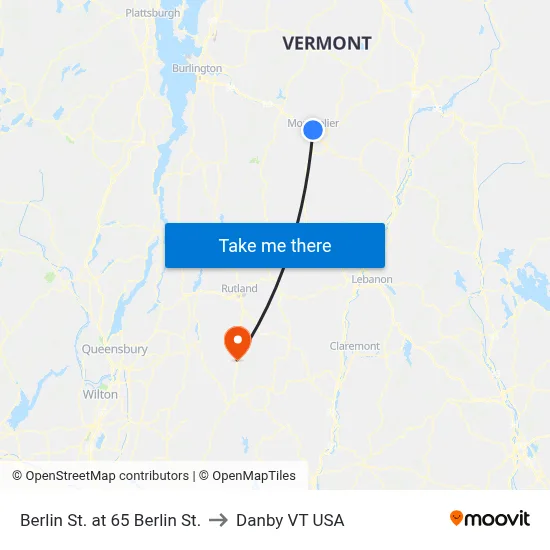 Berlin St. at 65 Berlin St. to Danby VT USA map