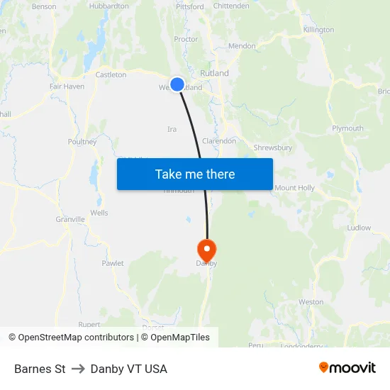 Barnes St to Danby VT USA map