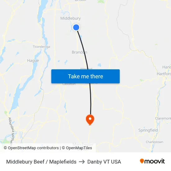 Middlebury Beef / Maplefields to Danby VT USA map