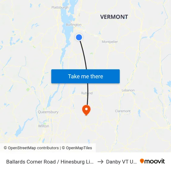 Ballards Corner Road / Hinesburg Library to Danby VT USA map