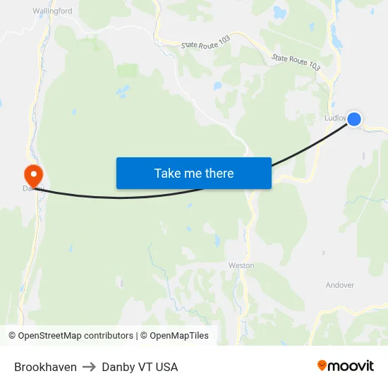 Brookhaven to Danby VT USA map