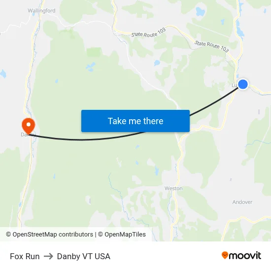 Fox Run to Danby VT USA map