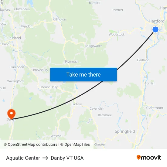 Aquatic Center to Danby VT USA map