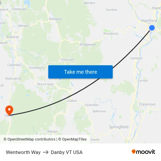 Wentworth Way to Danby VT USA map