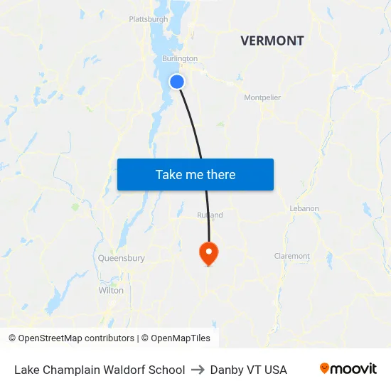 Lake Champlain Waldorf School to Danby VT USA map