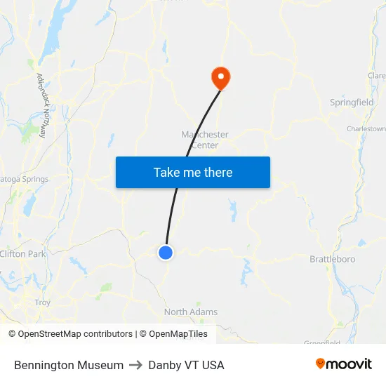 Bennington Museum to Danby VT USA map