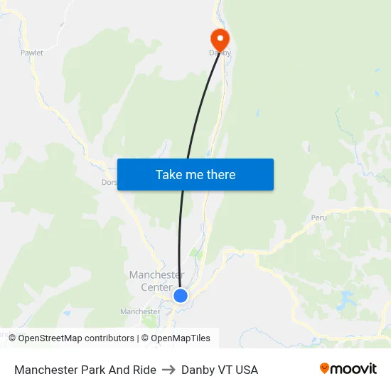 Manchester Park And Ride to Danby VT USA map